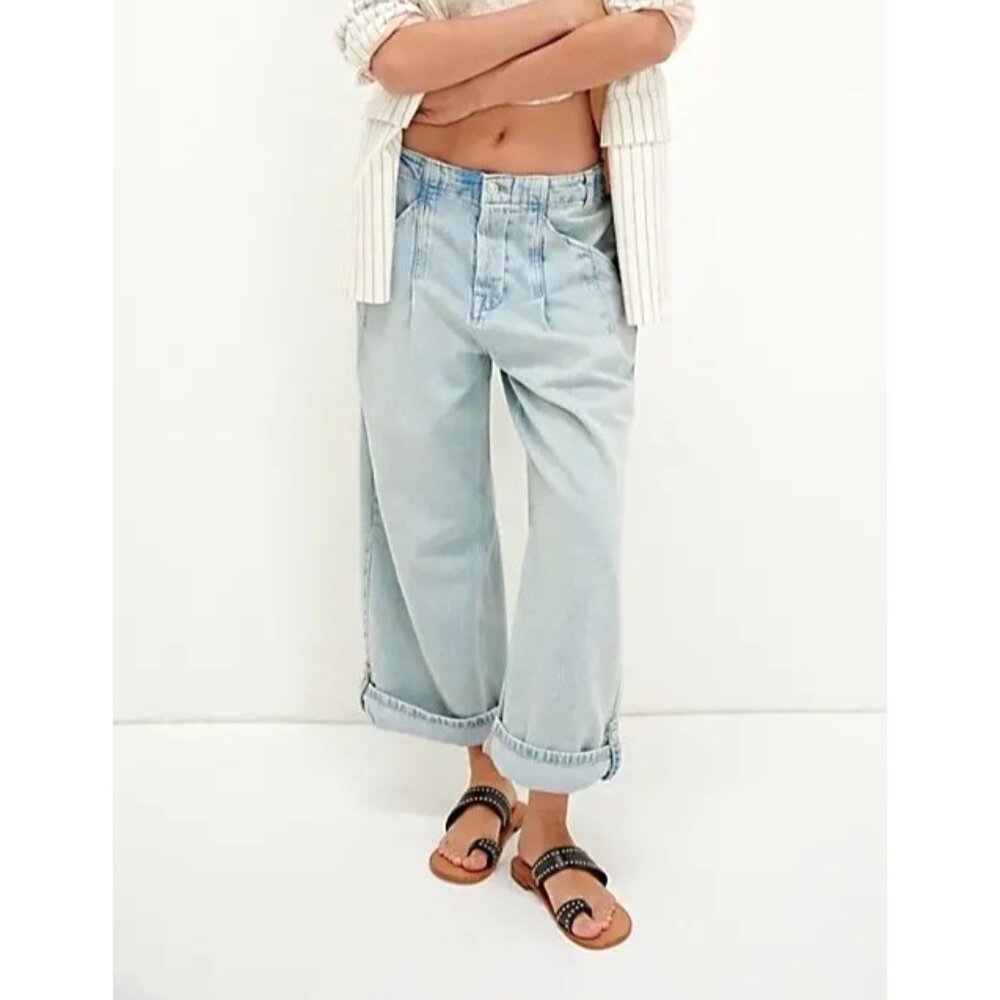Free People Light Wash Wide Leg Jeans